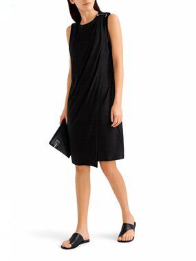 BY MALENE BIRGER Junni Black Draped Jersey Knee Length Shift Dress, Size L